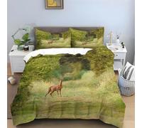 Forest Double Bedding Set Deer Duvet Covers Adults, Soft Fluffy Microfibre Quilt Cover, Bedding Double Bed Set with Zipper Closure + 2 Pillowcases 50x75cm -Ai3382