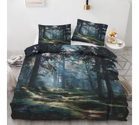 Forest Double Duvet Cover Set 3 Pieces - Nature Misty Forest Sunshine Tree Quilt Cover with 2 Pillowcases 50x75cm, Reversible Soft Microfiber Bedding Set with Zipper Closure 200x200 cm