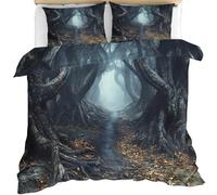 Forest Duvet Cover Double Size, Terror Forest Comforter Cover Gothic Bedding Set 3 Piece with 2 Pillow Sham with Zipper Closure 200 x 200cm