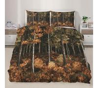 Forest Duvet CoverAutumn Hazy Forest Duvet Cover Set with PillowcasesNatural Scenery Bed Linen for Bedroom Decor 220x230cm