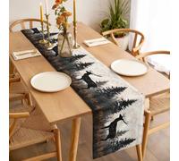 Forest Elk Silhouette Table Runner 13x90 inch Retro Animal Tree Cotton Linen Dining Table Runner Ideal for Dresser Kitchen Coffee Tables - Machine Washable