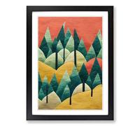 Forest Embroidery Style Vol.2 Framed Print | A2 Black Framed Wall Art | Ready to Hang | Modern Landscape Picture | Living Room Bedroom Lounge Office