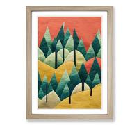 Forest Embroidery Style Vol.2 Framed Print | A2 Oak Framed Wall Art | Ready to Hang | Modern Landscape Picture | Living Room Bedroom Lounge Office