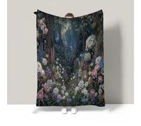 Forest Escape Fleece Blanket,Jungle punk forest scene Soft Throw,Emerald Flannel Blanket for Sofa or Bed,Warm & Breathable,Ideal for Relaxing Evenings or Gifts,Magical Animal Rabbit Daisy,240*220cm