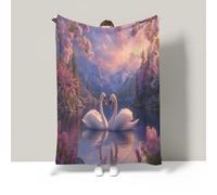 Forest Escape Fleece Blanket,Wildlife swan Soft Throw,Flannel Blanket for Sofa or Bed,Warm & Breathable,Ideal for Relaxing Evenings or Gifts,Cherry blossoms by the mountain river,240*220cm