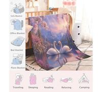 Forest Escape Fleece Blanket,Wildlife swan Soft Throw,Flannel Blanket for Sofa or Bed,Warm & Breathable,Ideal for Relaxing Evenings or Gifts,Cherry blossoms by the mountain river,135*200cm