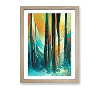 Forest Expressionism No.1 Abstract Framed Print for Living Room Bedroom Home Office Décor, Wall Art Picture Ready to Hang, Oak A2 Frame (64 x 46 cm)
