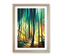 Forest Expressionism No.3 Abstract Framed Print | A3 Oak Framed Wall Art | Ready to Hang | Eclectic Landscape Picture | Living Room Bedroom Lounge Office