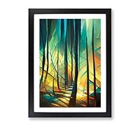 Forest Expressionism No.3 Abstract Framed Print | A4 Black Framed Wall Art | Ready to Hang | Eclectic Landscape Picture | Living Room Bedroom Lounge Office