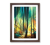 Forest Expressionism No.3 Abstract Framed Print | A4 Walnut Framed Wall Art | Ready to Hang | Eclectic Landscape Picture | Living Room Bedroom Lounge Office