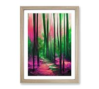 Forest Expressionism No.4 Abstract Framed Print | A4 Oak Framed Wall Art | Ready to Hang | Eclectic Landscape Picture | Living Room Bedroom Lounge Office