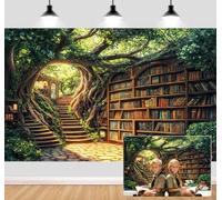 Forest Fairy Enchanted Library Backdrop Magical Woodland Bookshelf Green Garden for Photography Magic Nature Party Birthday Baby Shower Photo Shoots Decor Props 7X5