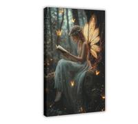 Forest Fairy Sitting On Branch Reading A Book Poster Art Print Vintage Painting Fantasy Fairy Tale Whimsical Sprite Fairycore Moody Wall Art Decor