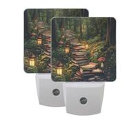 Forest Fantasy Books Night Light 2 Pack Plug in Wall with Dusk to Dawn Sensor Led Lamp for Women Men Night Lights Plug in Wall Decor for Bedroom Kitchen Corridor, 0.5W