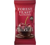 FOREST FEAST 60% Cocoa Dark Chocolate Sour Cherries Pack 12 x 40g - Sweet Dried Cherries Chocolate Covered Fruit Snack with 60% Belgian Dark Chocolate, Gluten Free & Vegan Friendly Snack