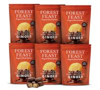Forest Feast Dark Chocolate Ginger 130g Pack of 6 - Premium Crystallised Ginger Fully Dipped in 60% Cocoa Chocolate - Rich Indulgent Snack with Sweet Spicy Flavour and Resealable Fresh Pouch