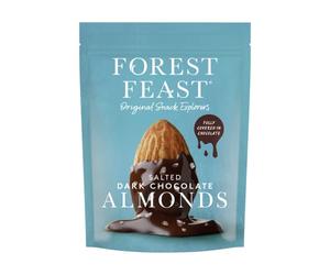 FOREST FEAST Salted Dark Chocolate Almonds 8 x 120g | Dark Chocolate Coated Salted Almonds with Real Belgian Dark Chocolate, Gluten Free High Protein Vegan Snack