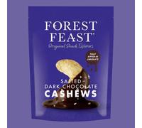 Forest Feast Salted Dark Chocolate Cashews 120g Pack of 8 - Roasted Cashew Nuts Fully Dipped in Belgian Chocolate with Cocoa Dusting - Sweet and Salty, Vegan, Gluten Free Snack Resealable Bags