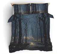 Forest Firefly Duvet Cover Set, Tree Fantasy Bedding Set, Soft Breathable Microfiber Single Quilt Cover 2 Piece with Zipper Closure, 1 Duvet Cover 135x200 & 1 Pillowcase S2a1