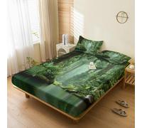 Forest Fitted Sheets Super King Size, with 2 Pillowcases - Green Nature Jungle Tree Bed Sheets & Bedroom Decor & Gift, 30 cm Deep Pocket, Soft Brushed Microfiber Bedding - SWJ5832