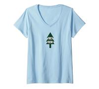 Forest Friend Eco Nature Lover Pine Tree V-Neck T-Shirt, Women, Baby Blue, XXL