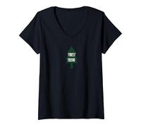 Forest Friend Eco Nature Lover Pine Tree V-Neck T-Shirt, Women, Black, XXL