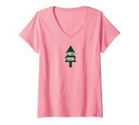 Forest Friend Eco Nature Lover Pine Tree V-Neck T-Shirt, Women, Pink, XXL