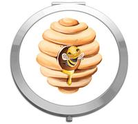 Forest friends bumble bee and hive compact pocket mirror - silver round circle shape