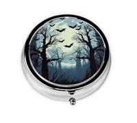 Forest Full Moon Small Pill Box 3 Compartment Portable Pill Box for Purse Pocket Halloween Bat Mini Medicine Organiser for Daily Vitamin Fish Oil Storage