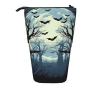 Forest Full Moon Standing Pencil Case Halloween Bat Pen Pouch Holder Telescopic Pencil Bag Pop Up Cosmetics Bag Stationery Organizer for School Office Travel