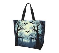 Forest Full Moon Tote Bag Women's Shoulder Handbags Halloween Bat Shopping Bags Water-Resistant Large Handbag with Inner Pocket for Work Travel School