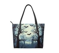 Forest Full Moon Vegan Leather Handbag for Women Halloween Bat Tote Bag with Top Handle, Large Shoulder Purse for Everyday Work Travel