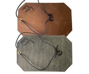 Forest Fundamentals™ Artisan Fire Mat | Handmade Thick Genuine Leather | Water & Flame Resistant | Tinder Shavings & Ferro Rods, Whittling & Flint Knapping Protection, Seat & Kneeling Mat (Brown)