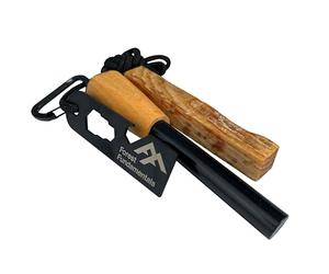 Forest Fundamentals™ Artisan Fire Starter™ | Ferro Rod Fire Steel & Striker | Handmade Wood-turned handle, Fatwood, 550 'Survival Cord' Lanyard | Traditional Bushcraft | Up to 20,000 Strikes!