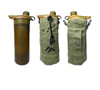 Forest Fundamentals Insulated Bottle Bag Pouch | Compatible with Grayl® Water Filters, 32oz Wide Mouth Bottles & Nesting Cups | Handmade Waxed Cotton Canvas & English Boiled Wool (GeoPress)