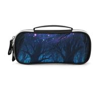 Forest Galaxy Starry Pencil Case with Handle, Large Capacity PU Leather Pencil Bag Office Organizer, Portable Cosmetic Bag for Travel, Home
