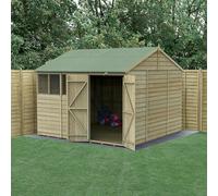 Forest Garden 10X10 4Life Reverse Apex Shed 25Yr Guarantee Overlap Pressure Treated - Double Door - 4 Windows