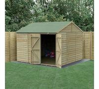 Forest Garden 10X10 4Life Reverse Apex Shed 25Yr Guarantee Overlap Pressure Treated - Double Door - No Windows - With Base