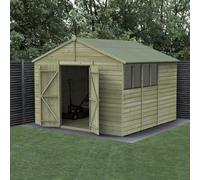 Forest Garden 10X10 Apex Beckwood Shed 25Yr Guarantee Shiplap Pressure Treated - 4 Windows - Double Door - With Base