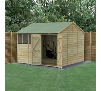 Forest Garden 10X10 Reverse Apex Shed Beckwood 25Yr Guarantee Shiplap Pressure Treated - 4 Windows - Double Door