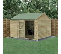 Forest Garden 10X10 Reverse Apex Shed Beckwood 25Yr Guarantee Shiplap Pressure Treated - No Windows - Double Door