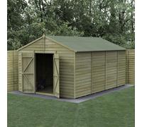 Forest Garden 10X15 4Life Apex Shed 25Yr Guarantee Overlap Pressure Treated- Double Door - No Windows - With Base