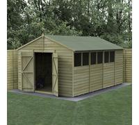 Forest Garden 10X15 4Life Apex Shed Shed 25Yr Guarantee Overlap Pressure Treated - Double Door - 6 Windows - With Base