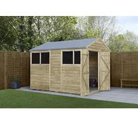 Forest Garden 10X6 4Life Apex Shed 25Yr Guarantee Overlap Pressure Treated- Double Door - 4 Window - With Base