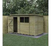 Forest Garden 10X6 4Life Pent Shed 25Yr Guarantee Overlap Pressure Treated- Single Door - 2 Windows - With Base