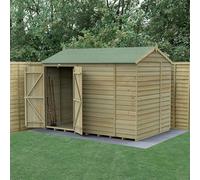 Forest Garden 10X6 4Life Reverse Apex Shed 25Yr Guarantee Overlap Pressure Treated - Double Door - No Windows - With Base