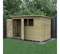 Forest Garden 10X6 Pent Shed Beckwood Shed 25Yr Guarantee Shiplap Pressure Treated - 2 Windows - Double Door - With Base