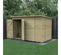 Forest Garden 10X6 Pent Shed Beckwood Shed 25Yr Guarantee Shiplap Pressure Treated- No Windows - Double Door - With Base