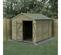 Forest Garden 10X8 4Life Apex Shed 25Yr Guarantee Overlap Pressure Treated- Double Door - No Window - With Base