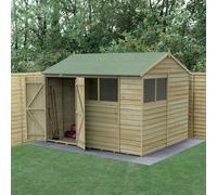 Forest Garden 10X8 4Life Reverse Apex Shed 25Yr Guarantee Overlap Pressure Treated - Double Door - 4 Windows - With Base